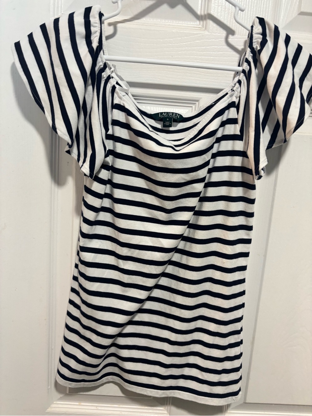 Lauren Ralph Lauren Navy & White Striped Off-Shoulder Top